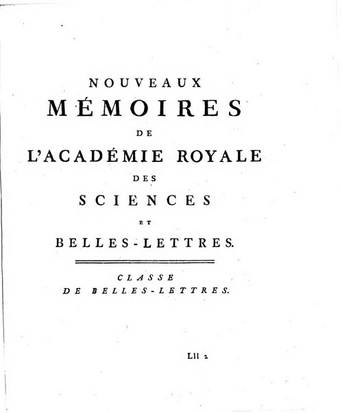Nouveaux memoires de l'Academie royale des sciences et belles-lettres, avec l'histoire pour la meme annee