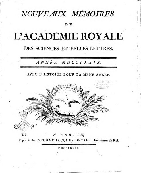 Nouveaux memoires de l'Academie royale des sciences et belles-lettres, avec l'histoire pour la meme annee