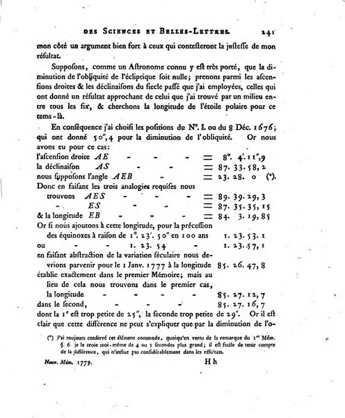 Nouveaux memoires de l'Academie royale des sciences et belles-lettres, avec l'histoire pour la meme annee