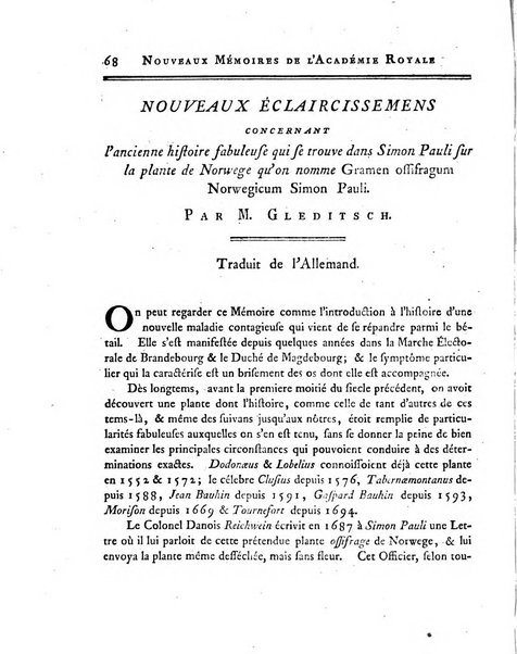 Nouveaux memoires de l'Academie royale des sciences et belles-lettres, avec l'histoire pour la meme annee