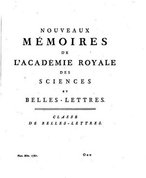 Nouveaux memoires de l'Academie royale des sciences et belles-lettres, avec l'histoire pour la meme annee