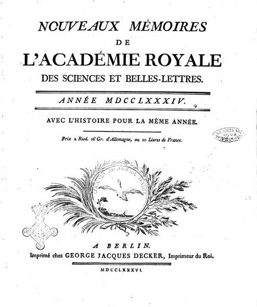 Nouveaux memoires de l'Academie royale des sciences et belles-lettres, avec l'histoire pour la meme annee