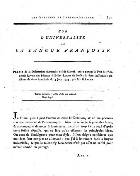 Nouveaux memoires de l'Academie royale des sciences et belles-lettres, avec l'histoire pour la meme annee