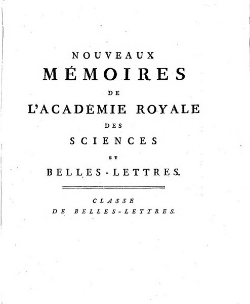 Nouveaux memoires de l'Academie royale des sciences et belles-lettres, avec l'histoire pour la meme annee