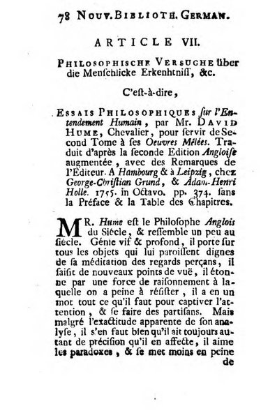 Nouvelle bibliotheque germanique ou histoire litteraire de l'Allemagne, de la Suisse et des pays du nord