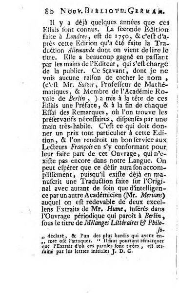 Nouvelle bibliotheque germanique ou histoire litteraire de l'Allemagne, de la Suisse et des pays du nord
