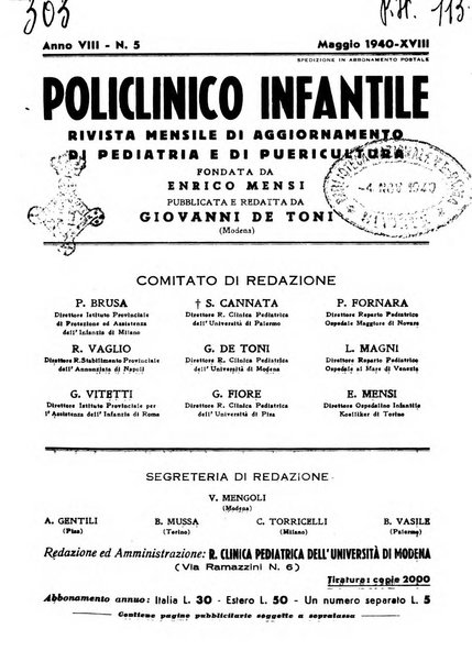 Policlinico infantile rivista mensile di medicina e chirurgia dei bambini