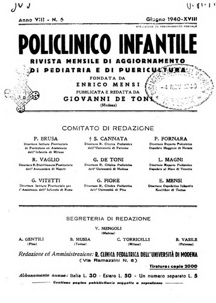 Policlinico infantile rivista mensile di medicina e chirurgia dei bambini