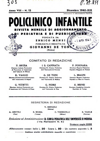 Policlinico infantile rivista mensile di medicina e chirurgia dei bambini