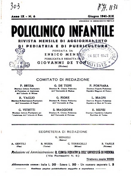 Policlinico infantile rivista mensile di medicina e chirurgia dei bambini