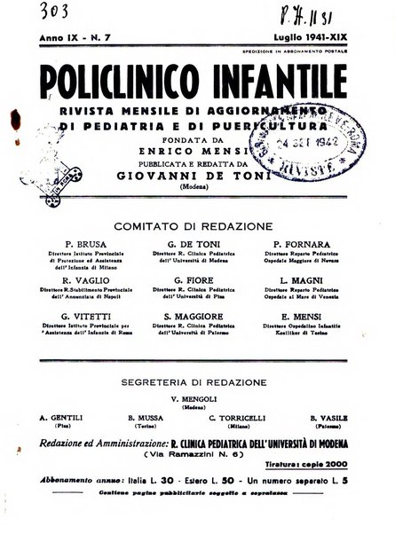 Policlinico infantile rivista mensile di medicina e chirurgia dei bambini