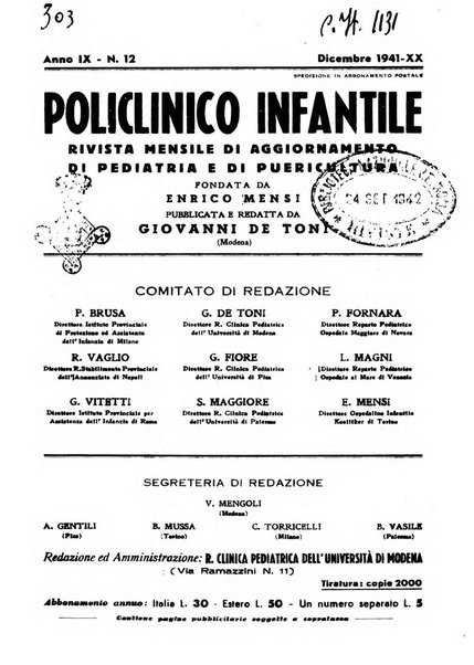 Policlinico infantile rivista mensile di medicina e chirurgia dei bambini