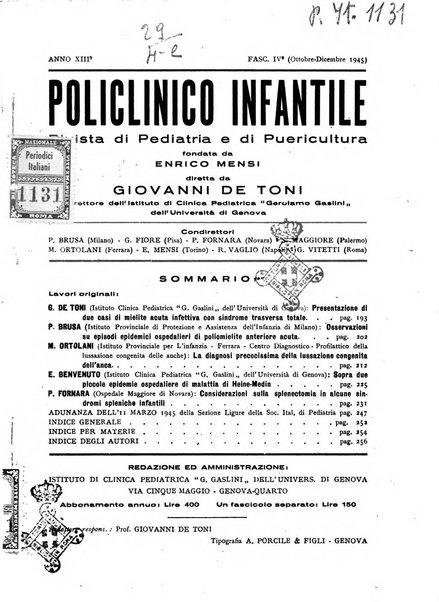 Policlinico infantile rivista mensile di medicina e chirurgia dei bambini