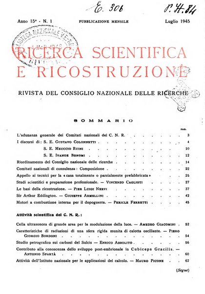 Ricerca scientifica e ricostruzione rivista del Consiglio nazionale delle ricerche