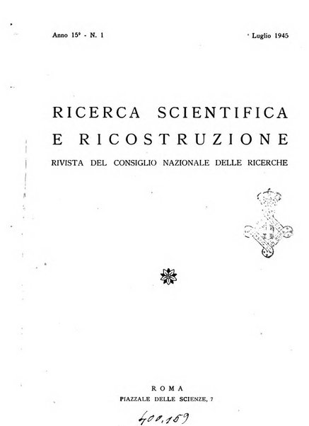 Ricerca scientifica e ricostruzione rivista del Consiglio nazionale delle ricerche