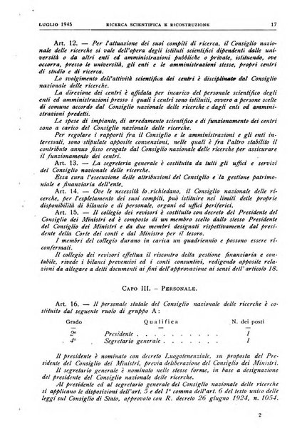 Ricerca scientifica e ricostruzione rivista del Consiglio nazionale delle ricerche