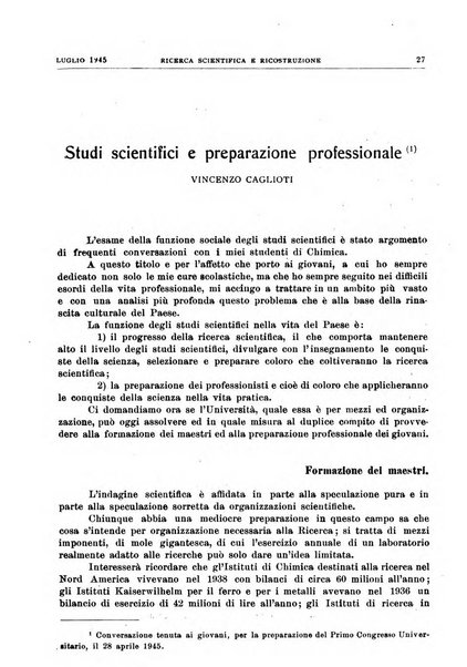 Ricerca scientifica e ricostruzione rivista del Consiglio nazionale delle ricerche