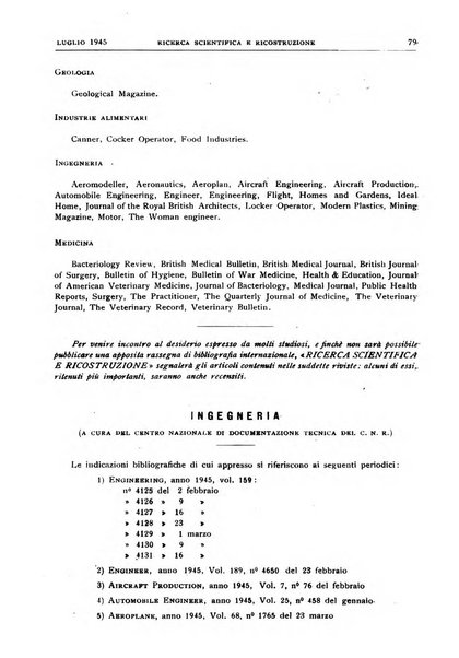 Ricerca scientifica e ricostruzione rivista del Consiglio nazionale delle ricerche