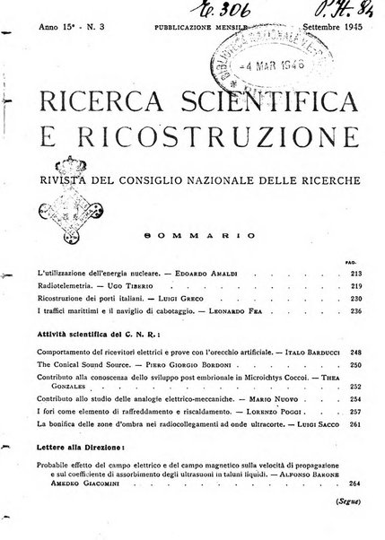 Ricerca scientifica e ricostruzione rivista del Consiglio nazionale delle ricerche