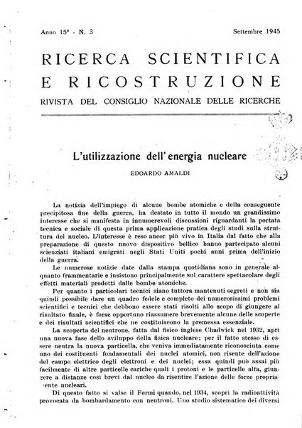 Ricerca scientifica e ricostruzione rivista del Consiglio nazionale delle ricerche