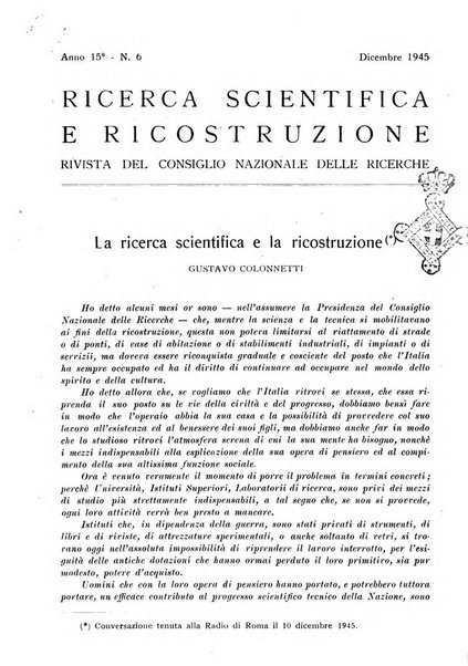 Ricerca scientifica e ricostruzione rivista del Consiglio nazionale delle ricerche