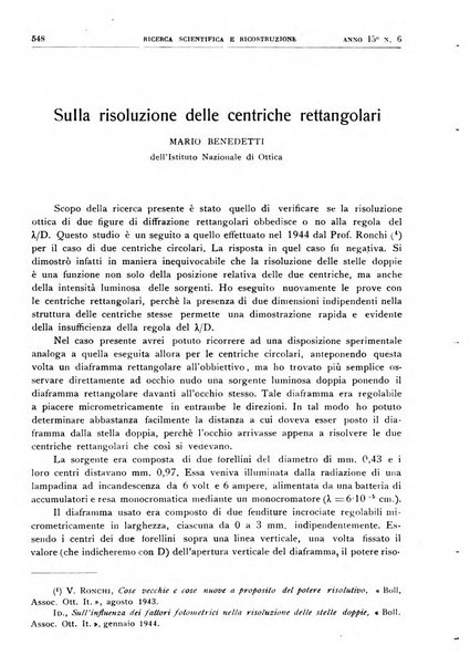 Ricerca scientifica e ricostruzione rivista del Consiglio nazionale delle ricerche