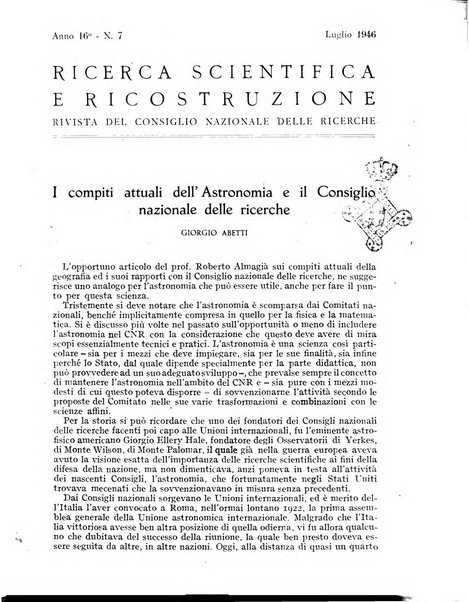 Ricerca scientifica e ricostruzione rivista del Consiglio nazionale delle ricerche