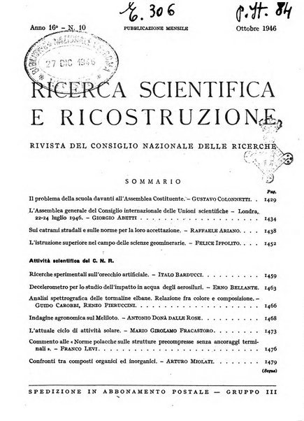 Ricerca scientifica e ricostruzione rivista del Consiglio nazionale delle ricerche