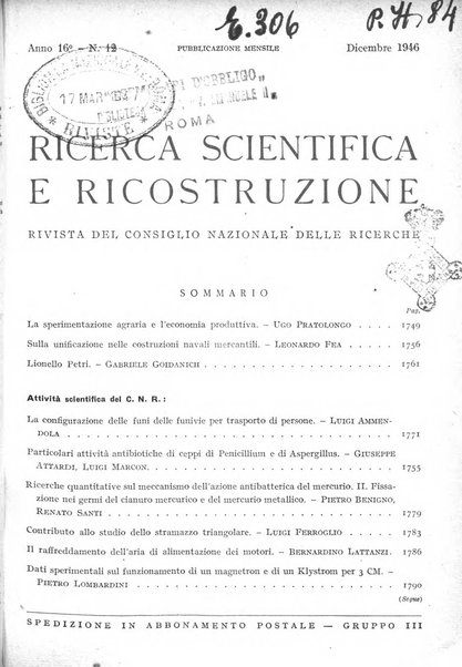 Ricerca scientifica e ricostruzione rivista del Consiglio nazionale delle ricerche