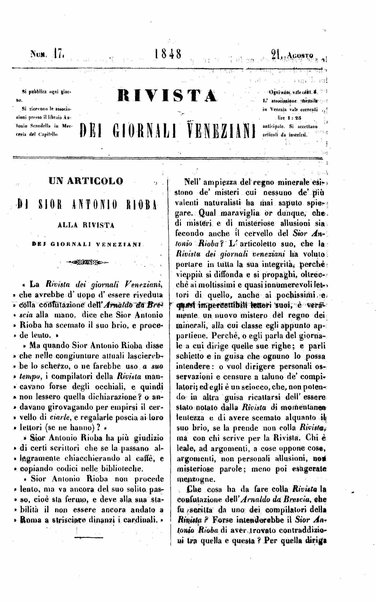 Rivista dei giornali veneziani