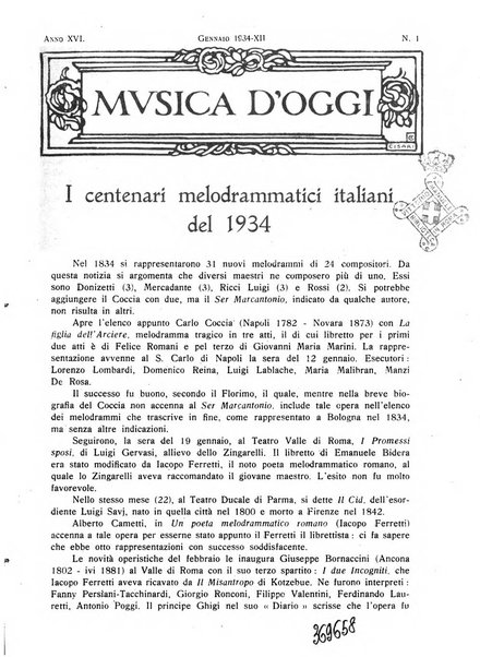 Musica d'oggi rassegna internazionale bibliografica e di critica