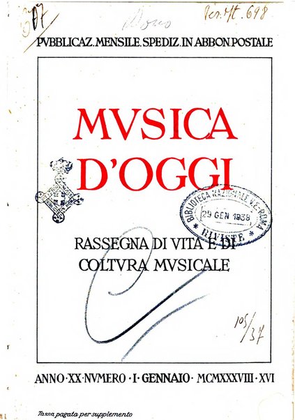 Musica d'oggi rassegna internazionale bibliografica e di critica