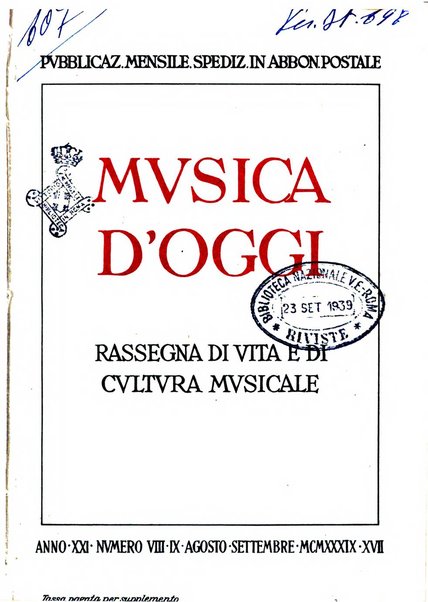 Musica d'oggi rassegna internazionale bibliografica e di critica