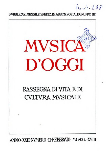 Musica d'oggi rassegna internazionale bibliografica e di critica