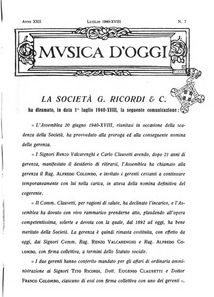 Musica d'oggi rassegna internazionale bibliografica e di critica