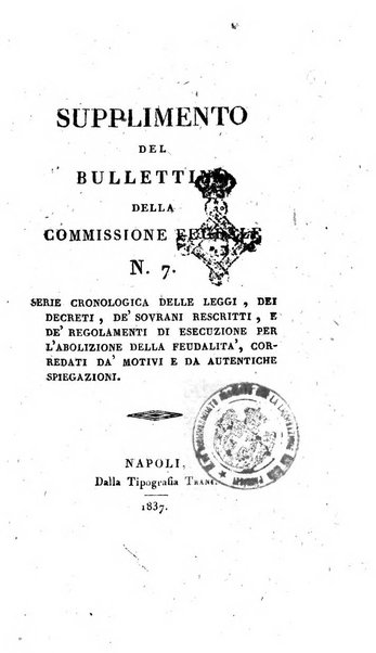 Supplimento del Bullettino della commissione feudale