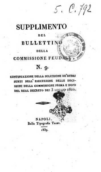 Supplimento del Bullettino della commissione feudale