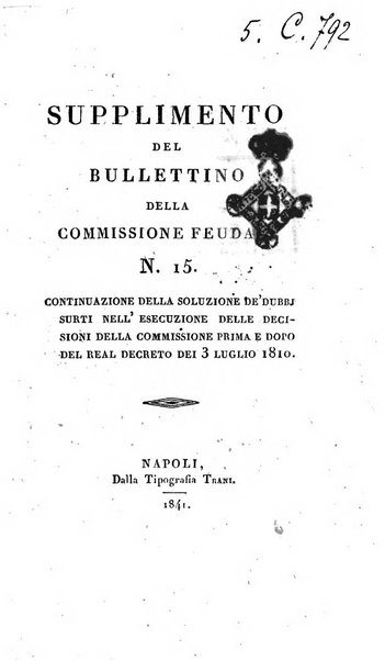 Supplimento del Bullettino della commissione feudale