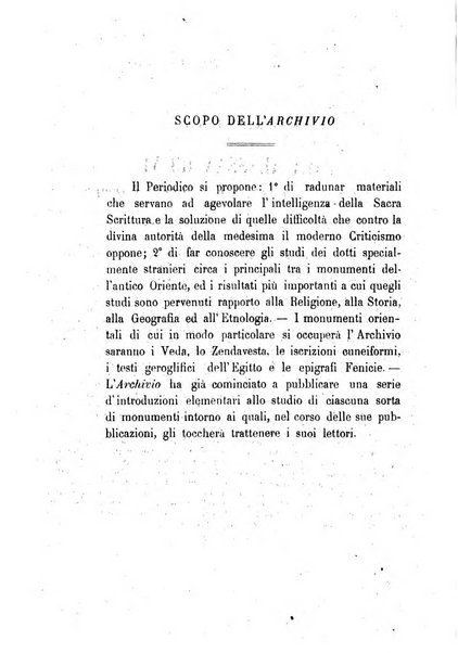 Archivio di letteratura biblica ed orientale contribuzioni mensili allo studio della Sacra Scrittura e dei principali tra i monumenti dell'antico oriente