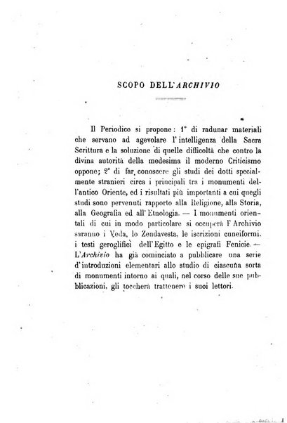 Archivio di letteratura biblica ed orientale contribuzioni mensili allo studio della Sacra Scrittura e dei principali tra i monumenti dell'antico oriente