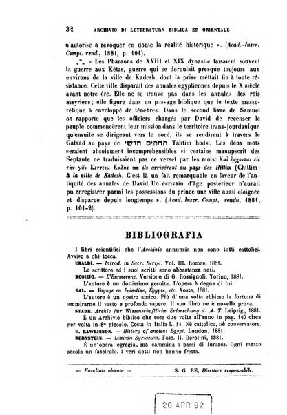 Archivio di letteratura biblica ed orientale contribuzioni mensili allo studio della Sacra Scrittura e dei principali tra i monumenti dell'antico oriente