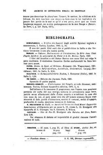 Archivio di letteratura biblica ed orientale contribuzioni mensili allo studio della Sacra Scrittura e dei principali tra i monumenti dell'antico oriente