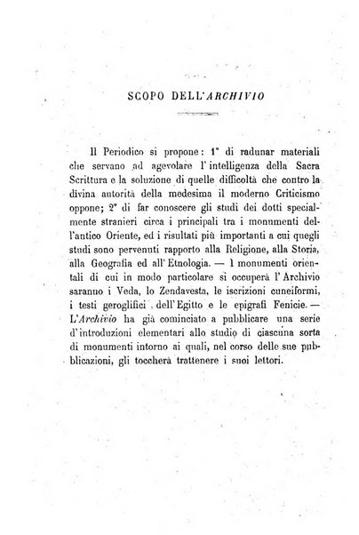 Archivio di letteratura biblica ed orientale contribuzioni mensili allo studio della Sacra Scrittura e dei principali tra i monumenti dell'antico oriente