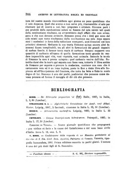 Archivio di letteratura biblica ed orientale contribuzioni mensili allo studio della Sacra Scrittura e dei principali tra i monumenti dell'antico oriente