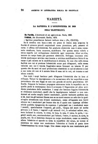 Archivio di letteratura biblica ed orientale contribuzioni mensili allo studio della Sacra Scrittura e dei principali tra i monumenti dell'antico oriente