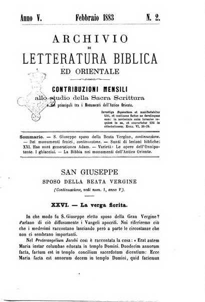 Archivio di letteratura biblica ed orientale contribuzioni mensili allo studio della Sacra Scrittura e dei principali tra i monumenti dell'antico oriente