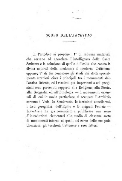 Archivio di letteratura biblica ed orientale contribuzioni mensili allo studio della Sacra Scrittura e dei principali tra i monumenti dell'antico oriente