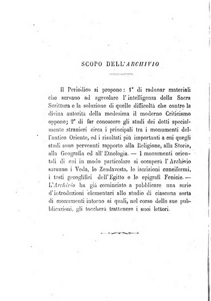 Archivio di letteratura biblica ed orientale contribuzioni mensili allo studio della Sacra Scrittura e dei principali tra i monumenti dell'antico oriente