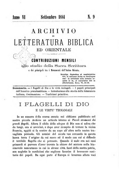 Archivio di letteratura biblica ed orientale contribuzioni mensili allo studio della Sacra Scrittura e dei principali tra i monumenti dell'antico oriente