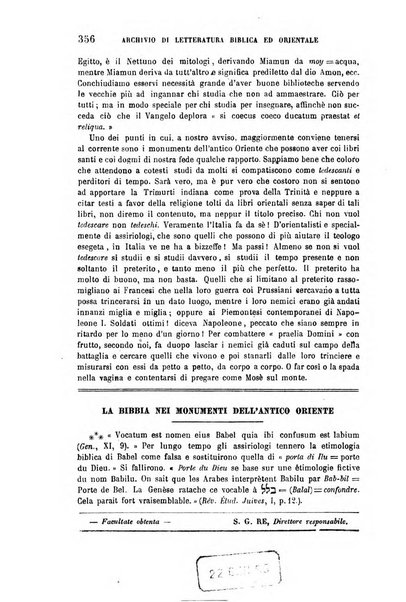 Archivio di letteratura biblica ed orientale contribuzioni mensili allo studio della Sacra Scrittura e dei principali tra i monumenti dell'antico oriente